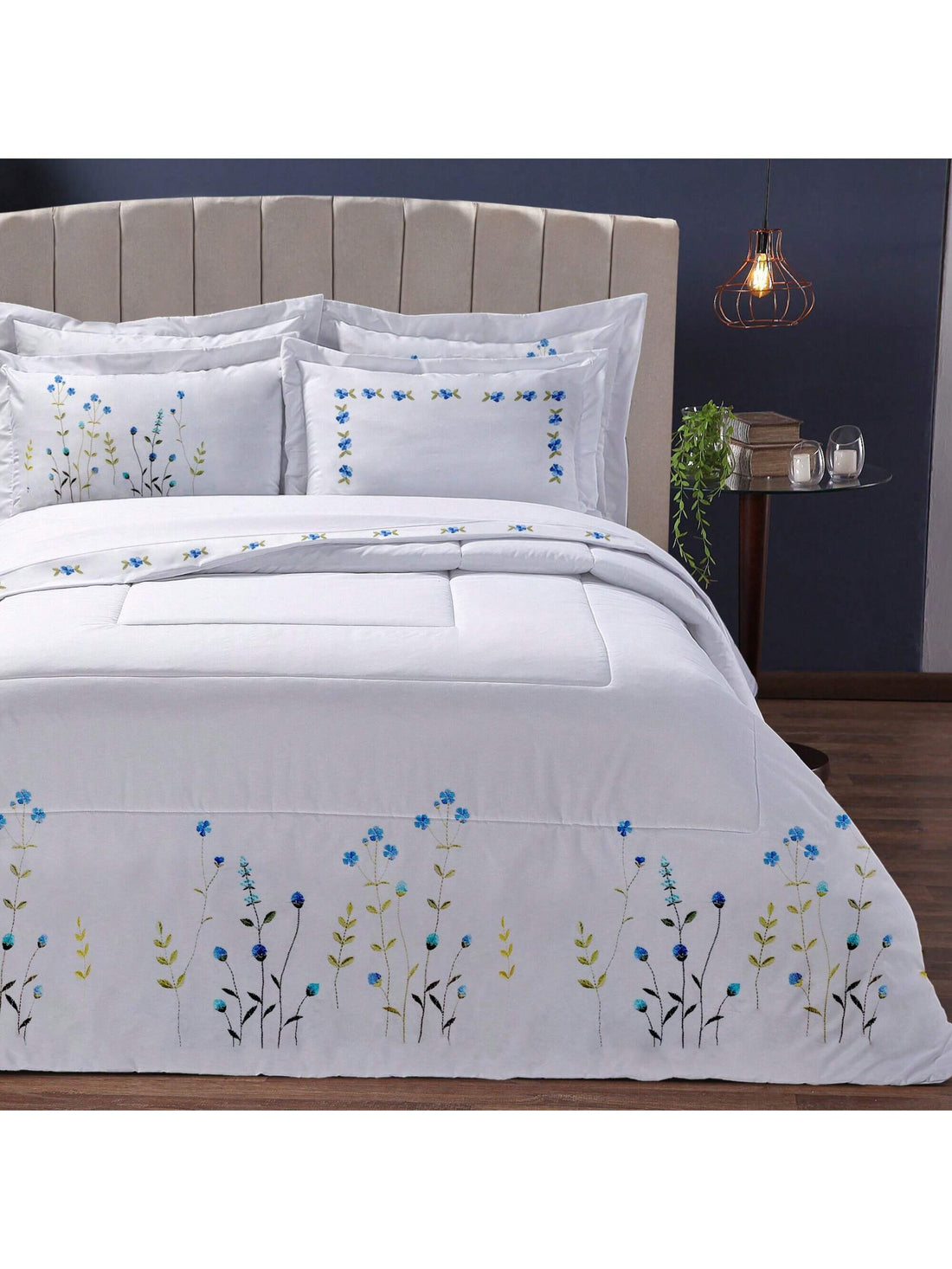 King Size Comforter 200 Thread Count Brushed 3-Piece Set Luna Embroidery