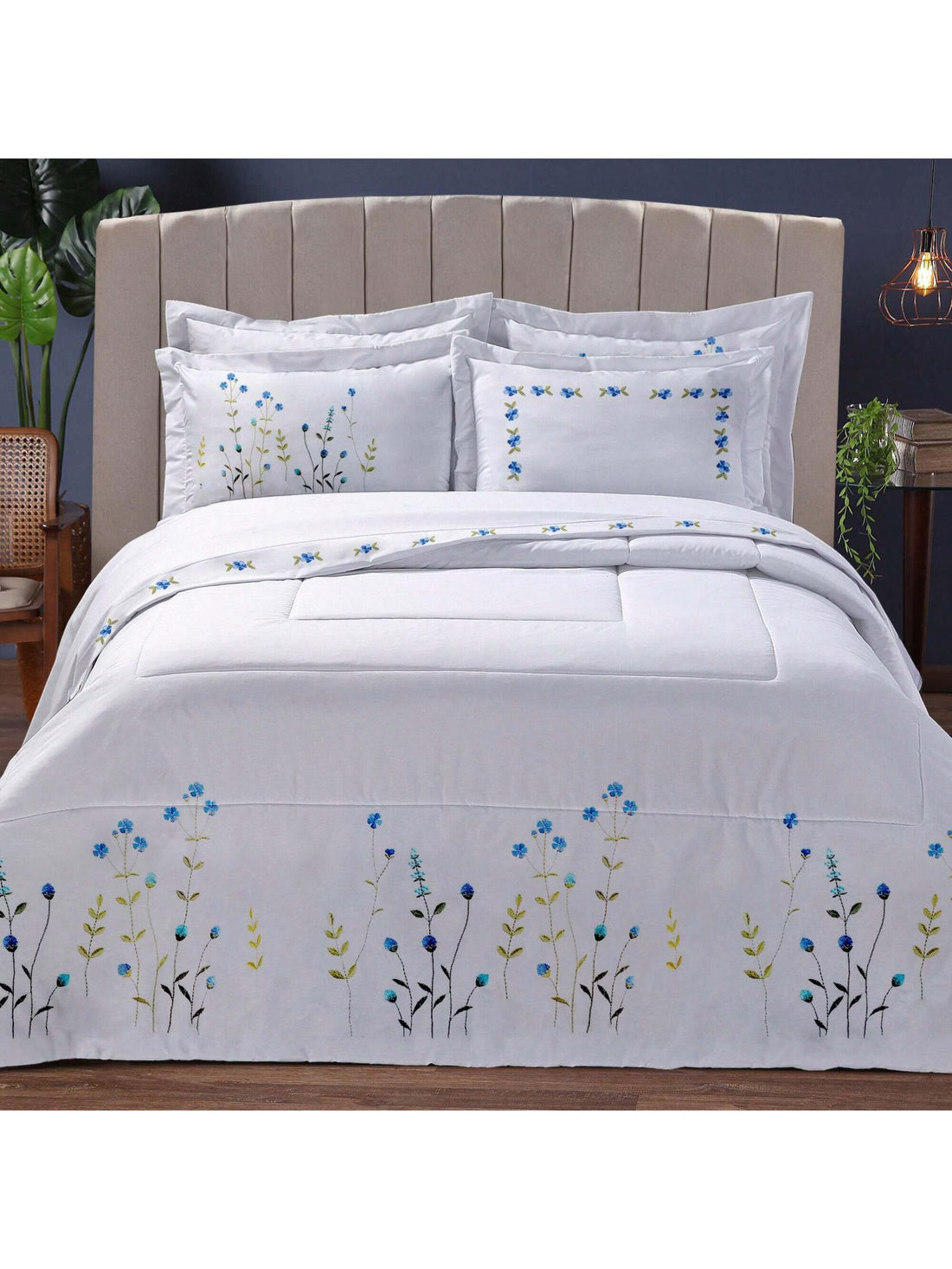 King Size Comforter 200 Thread Count Brushed 3-Piece Set Luna Embroidery