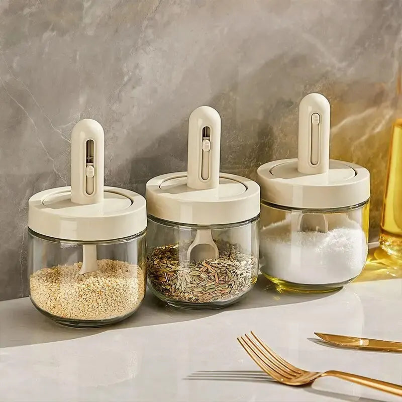 Spice Jar with Retractable Spoon